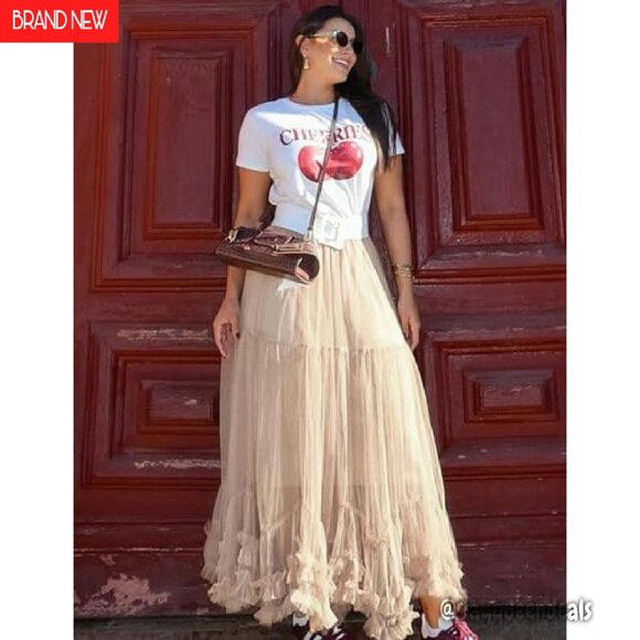 Maxi Tulle Skirt High Waisted Elastic A Line Layered Fairy Tutu - Picture 4 of 8